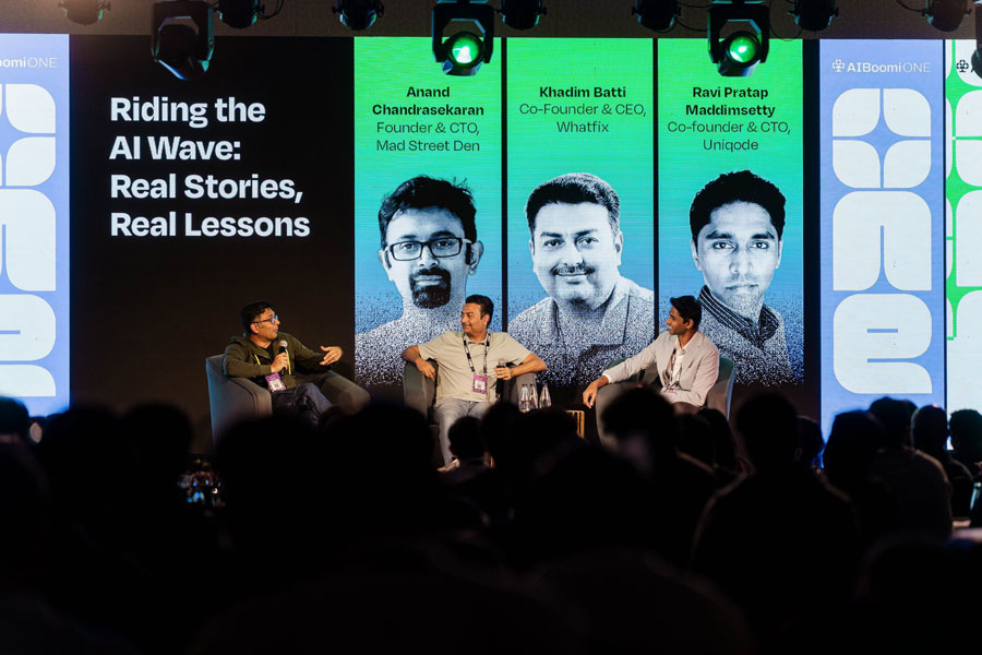 Panel discussion with three founders on stage